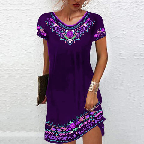 Mid-Waist Printed Casual Short Sleeve Dress M300193