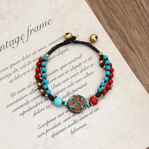 Retro nepalesisches altes Gesetz Kupferperlenarmband Damen tibetischer ethnischer Stil personalisiertes einfaches Weben blaues Armband M5010668 