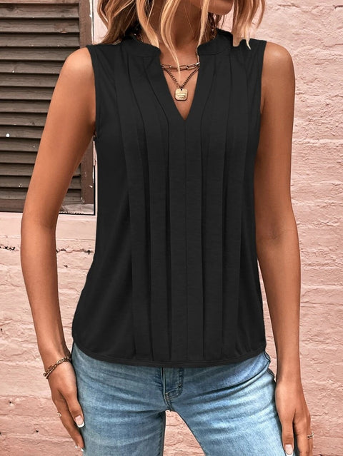 Fashion temperament elegant pleated V-neck vest women's top T m300879