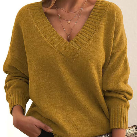 Pullover women's loose V-neck casual versatile knitted sweater m300494