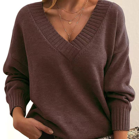 Pullover women's loose V-neck casual versatile knitted sweater m300494