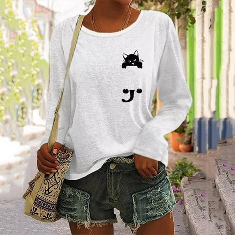 Crew neck T-shirt women's long-sleeved loose printed top m300648