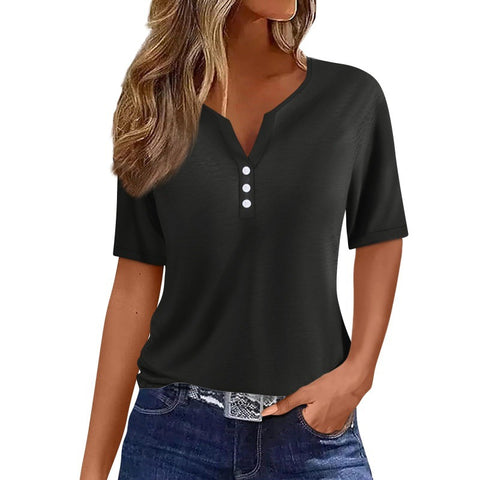 Women's T-shirt V-neck three-button 3D printing short sleeve m300477