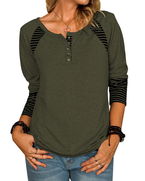 Women's Long-Sleeved Printed Striped Casual T-shirt Top Female M300352