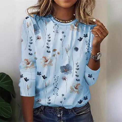 Long Sleeve T-Shirt Women's Solid Color Flower m300934