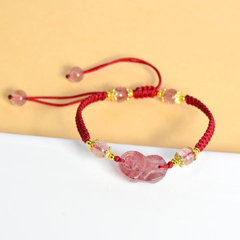 Natural crystal strawberry crystal Pixiu hand rope hand woven red rope m3331236