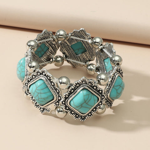 Ethnic retro alloy turquoise elastic bracelet m3331053