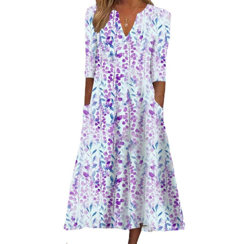 Printed Button Half Sleeve Dress M300188