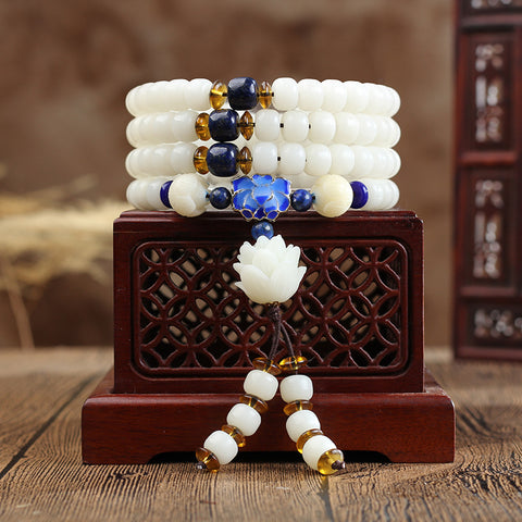 Natural White Jade Bodhi Bracelet 108 Buddha Beads Bracelet Ethnic Style Wenwan Bodhi m3331234