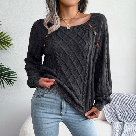 Casual square neck stud twist knitted pullover sweater m300572