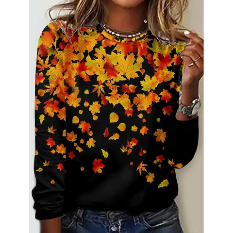 Long Sleeve T-Shirt Women's Solid Color Flower m300934