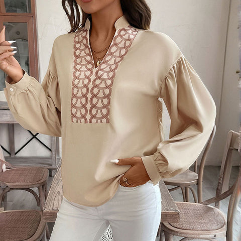 Long-sleeved stand-up collar ethnic style shirt women m300817