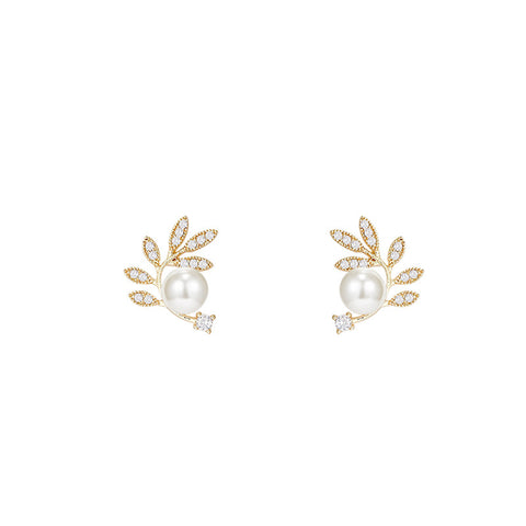 Leaves slightly inlaid with pearl earrings m3331100