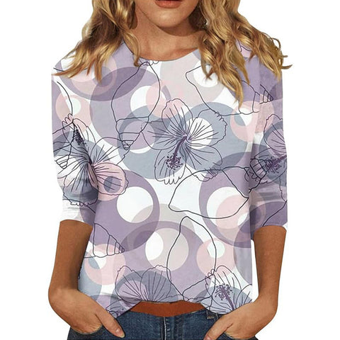 Seven-quarter sleeve plant flower 3D printing crew neck pullover m300615