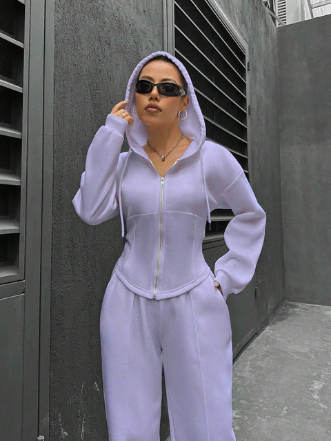 Two-piece trendy hooded cardigan slim casual two-piece suit women's m300946