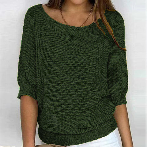 Crew neck knitted sweater elegant seven-quarter sleeve top air-conditioning shirt m300490