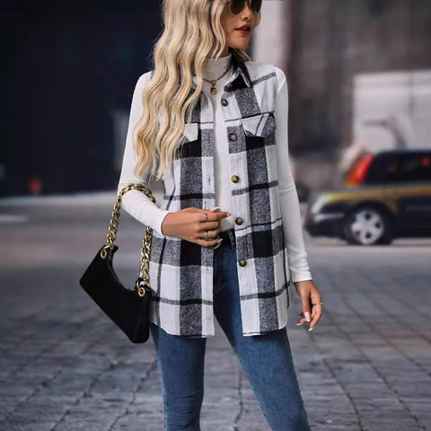 Women's autumn and winter fashion plaid sleeveless vest loose m300977