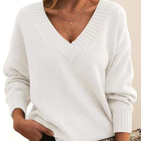 Pullover women's loose V-neck casual versatile knitted sweater m300494