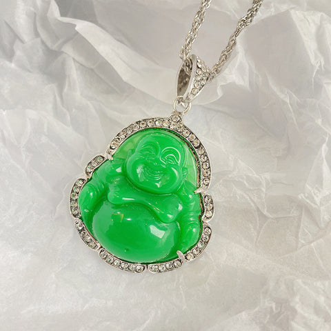 Chinese style diamond-set Malay chalcedony Maitreya Buddha pendant jewelry, big belly Maitreya Buddha pendant m3331257