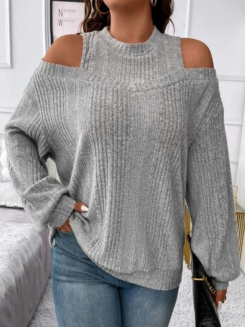 Casual Solid Color off-the-Shoulder Fashion Loose-Fitting Long Sleeves T-shirt Knitted Top M300351