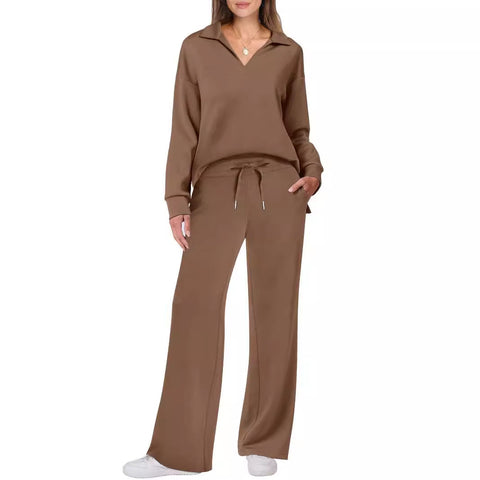 Fashion casual women's long-sleeved drawstring solid color commuter trousers suit women's m300942