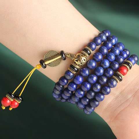 lapis lazuli 108 Buddha beads bracelet with red turquoise beads m3331230