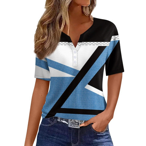 Women's T-shirt V-neck three-button 3D printing short sleeve m300477