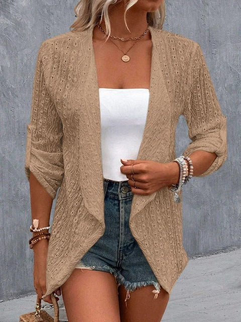 Women's solid color casual cardigan medium sleeve m300422