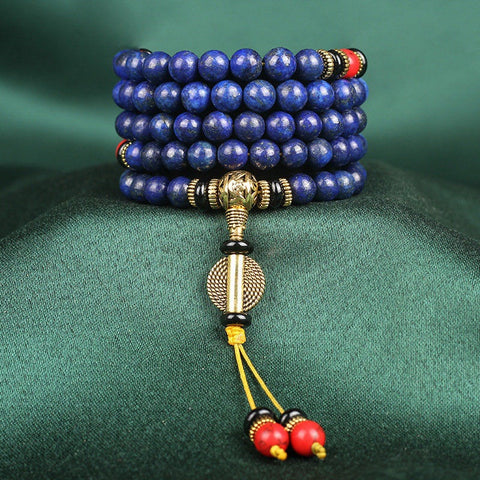 lapis lazuli 108 Buddha beads bracelet with red turquoise beads m3331230