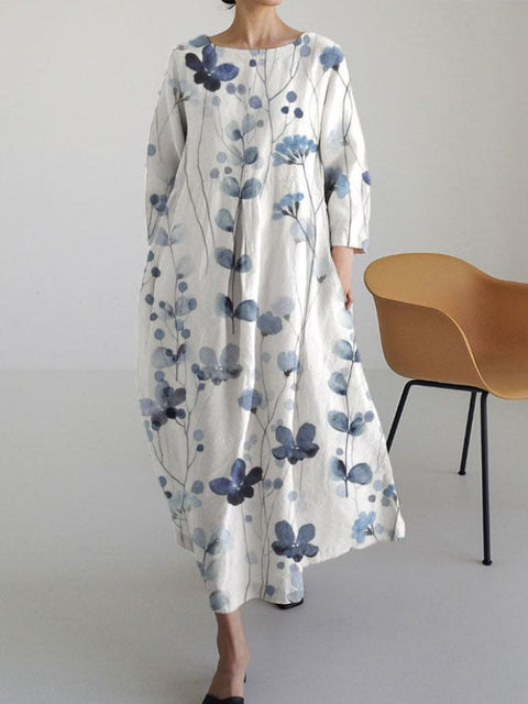 Loose new retro floral loose women's printed long dress m300916