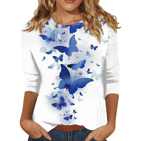 Seven-quarter sleeve plant flower 3D printing crew neck pullover m300615