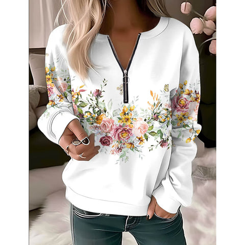 Printed V-neck zipper loose knitted shirt m300663