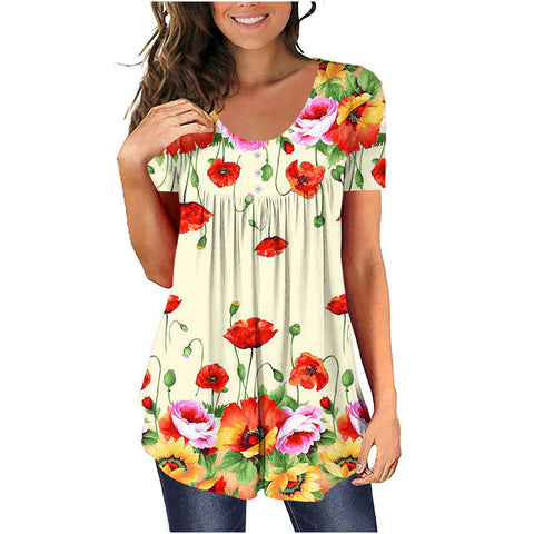 Tunic top casual shirt V-neck short-sleeved button-up T-shirt m300903