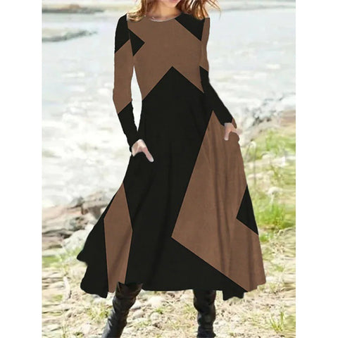 Retro style fashion autumn and winter long-sleeved super pendulum long dress m300863