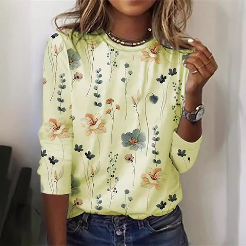 Long Sleeve T-Shirt Women's Solid Color Flower m300934