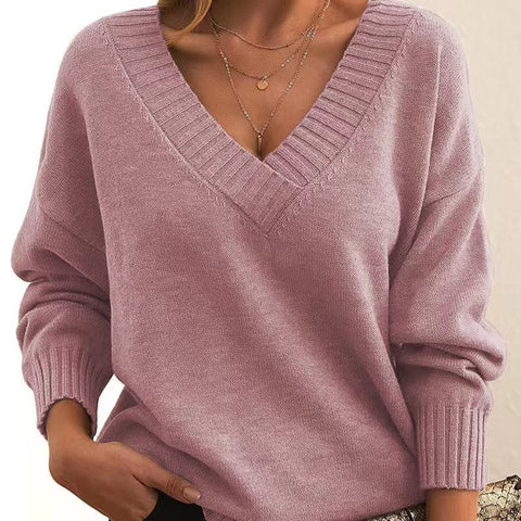 Pullover women's loose V-neck casual versatile knitted sweater m300494