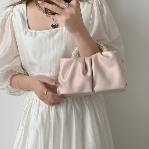 Fashionable and versatile pleated crossbody cloud bag with pearl light mini phone small bag m3331109