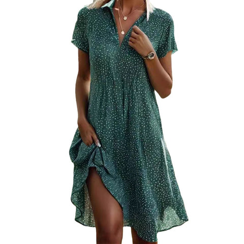 Long dress casual loose V-neck printed polka dot shirt dress m300919