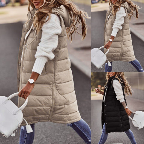 Solid color hooded single-breasted medium and long cotton jacket vest jacket top m300568