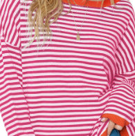 Striped Contrast Design Shoulder Long Sleeve Top m300491