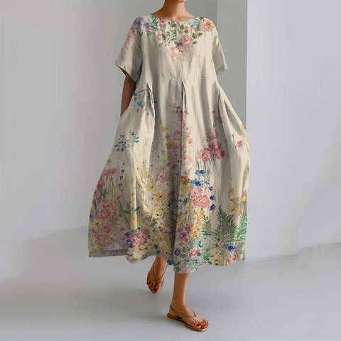 Loose new retro floral loose women's printed long dress m300916