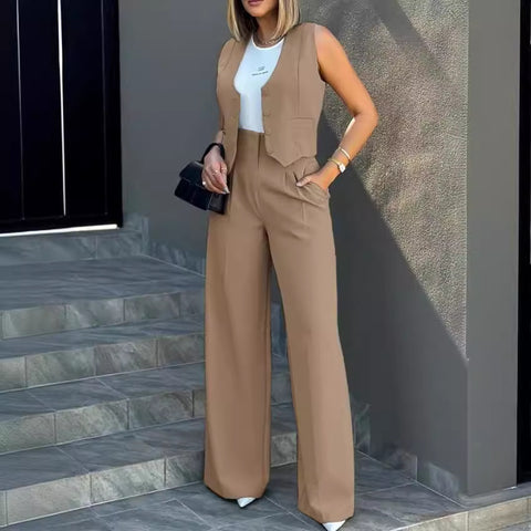 Fashion suit vest vest wide-leg pants casual suit m300059