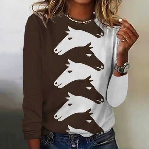 Fashion creative horse head print crew neck large size T-shirt m300933