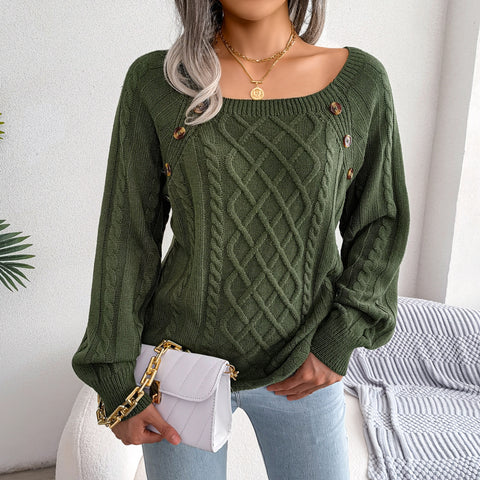 Casual square neck stud twist knitted pullover sweater m300572