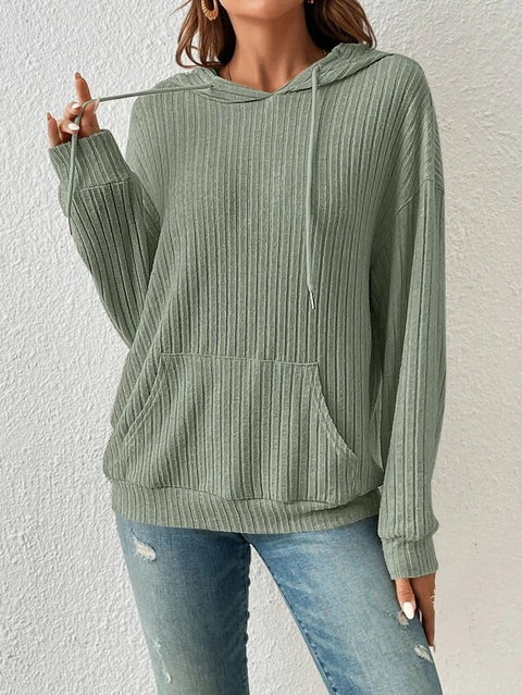 women's knitted sweater hooded pit strip kangaroo pocket sweater m300525