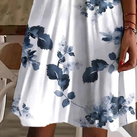 Printed v-neck short-sleeved high-waisted splicing pendulum casual dress m300722