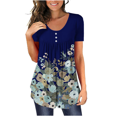 Tunic top casual shirt V-neck short-sleeved button-up T-shirt m300903