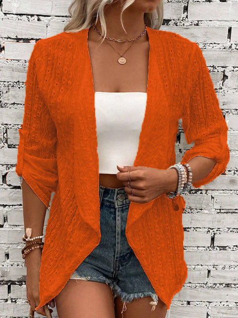 Women's solid color casual cardigan medium sleeve m300422