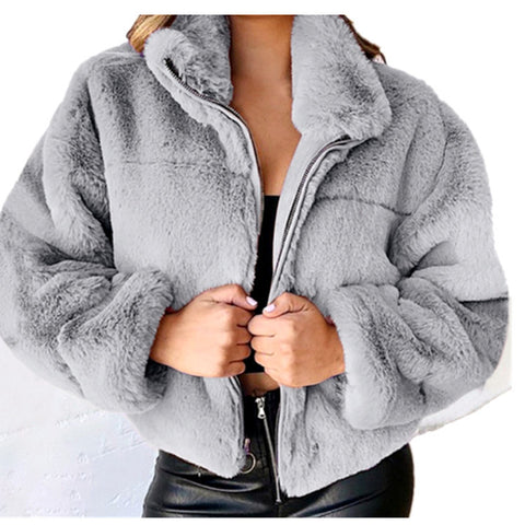 Women's autumn and winter rabbit fur imitation fur zipper cardigan plush warm jacket m300353