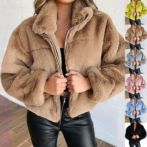 Women's autumn and winter rabbit fur imitation fur zipper cardigan plush warm jacket m300353